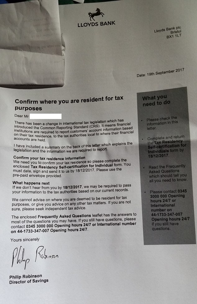 Full letter: Lloyds has told This is Money that this is genuine correspondence 